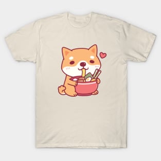 Cute Shiba Inu Dog Loves Eating Japanese Ramen Noodles T-Shirt